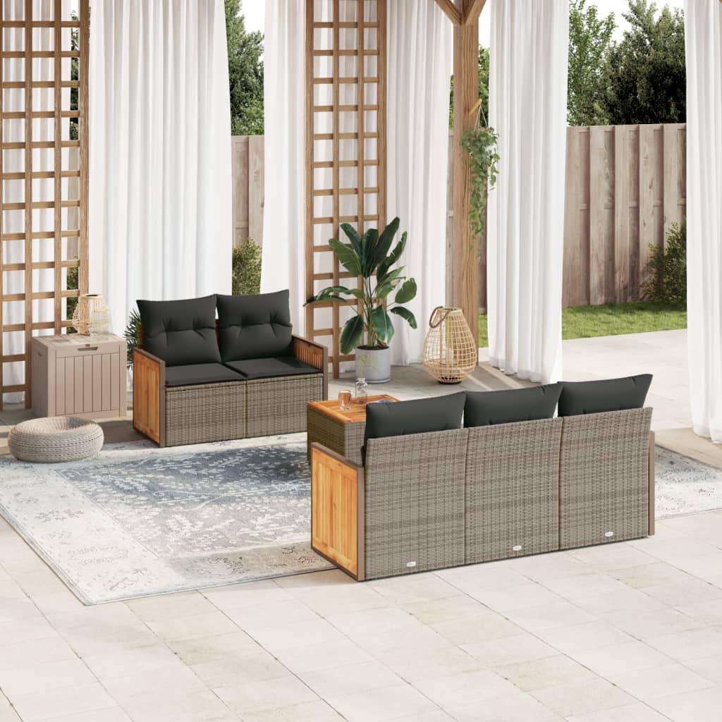 JUNG Vida 6-tlg. Garten-Sofagarnitur mit Kissen Grau Poly Rattan