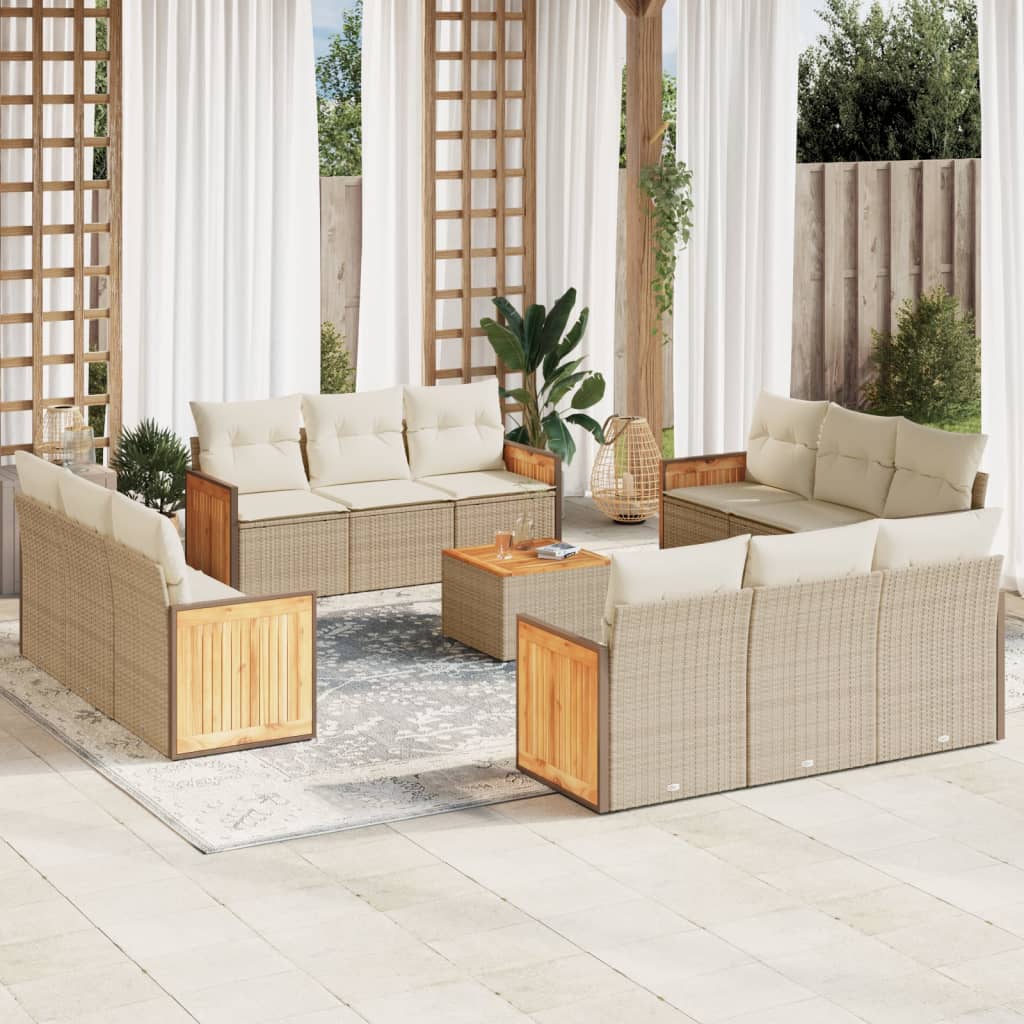 JUNG Vida 13-tlg. Garten-Sofagarnitur mit Kissen Beige Poly Rattan