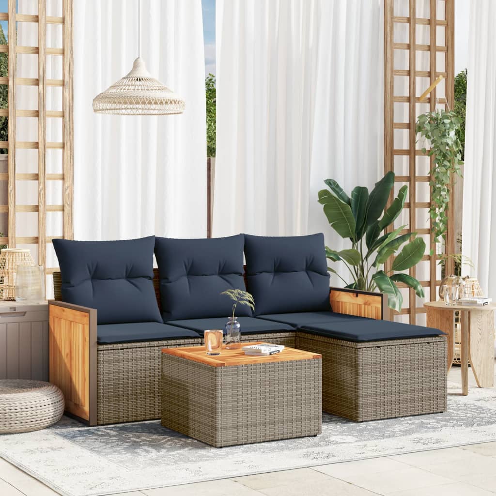 JUNG Vida 5-teiliges Gartensofa-Set mit Kissen, grau, Polyrattan