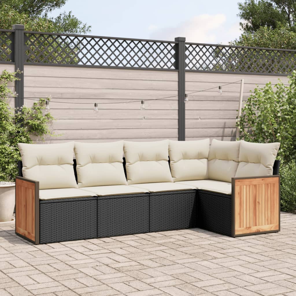JUNG Vida 5-tlg. Garten-Sofagarnitur mit Kissen Schwarz Poly Rattan