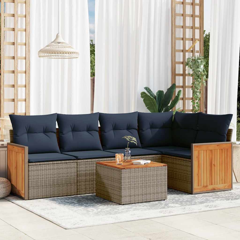 JUNG Vida 6-teiliges Gartensofa-Set mit Kissen, grau, Polyrattan