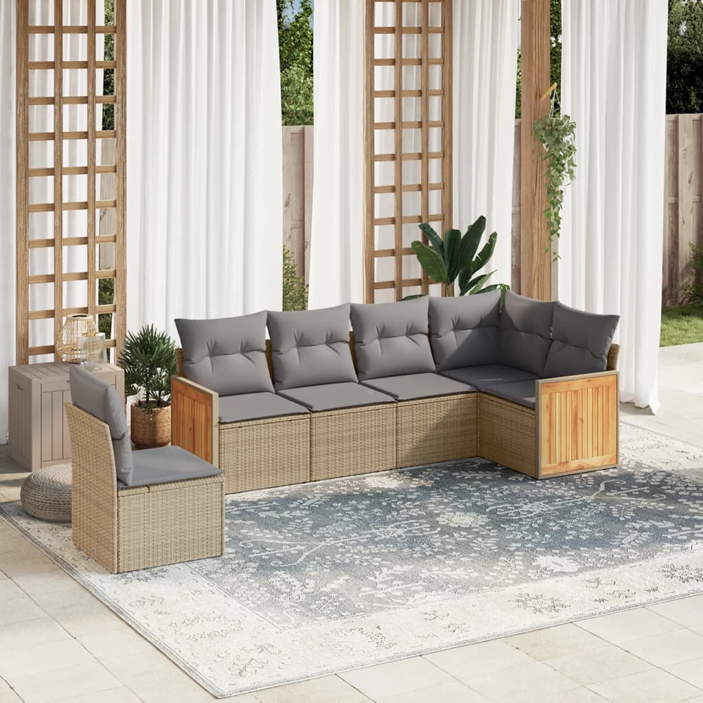 JUNG Vida 6-tlg. Garten-Sofagarnitur mit Kissen Beige Poly Rattan