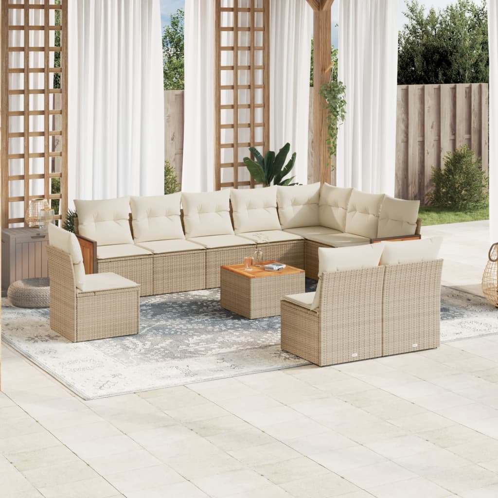 JUNG Vida 11-tlg. Garten-Sofagarnitur mit Kissen Beige Poly Rattan