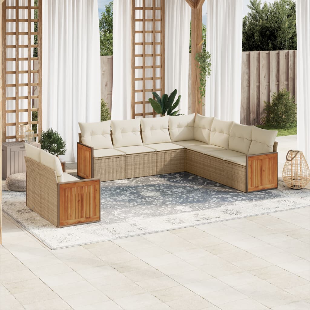 JUNG Vida 9-tlg. Garten-Sofagarnitur mit Kissen Beige Poly Rattan