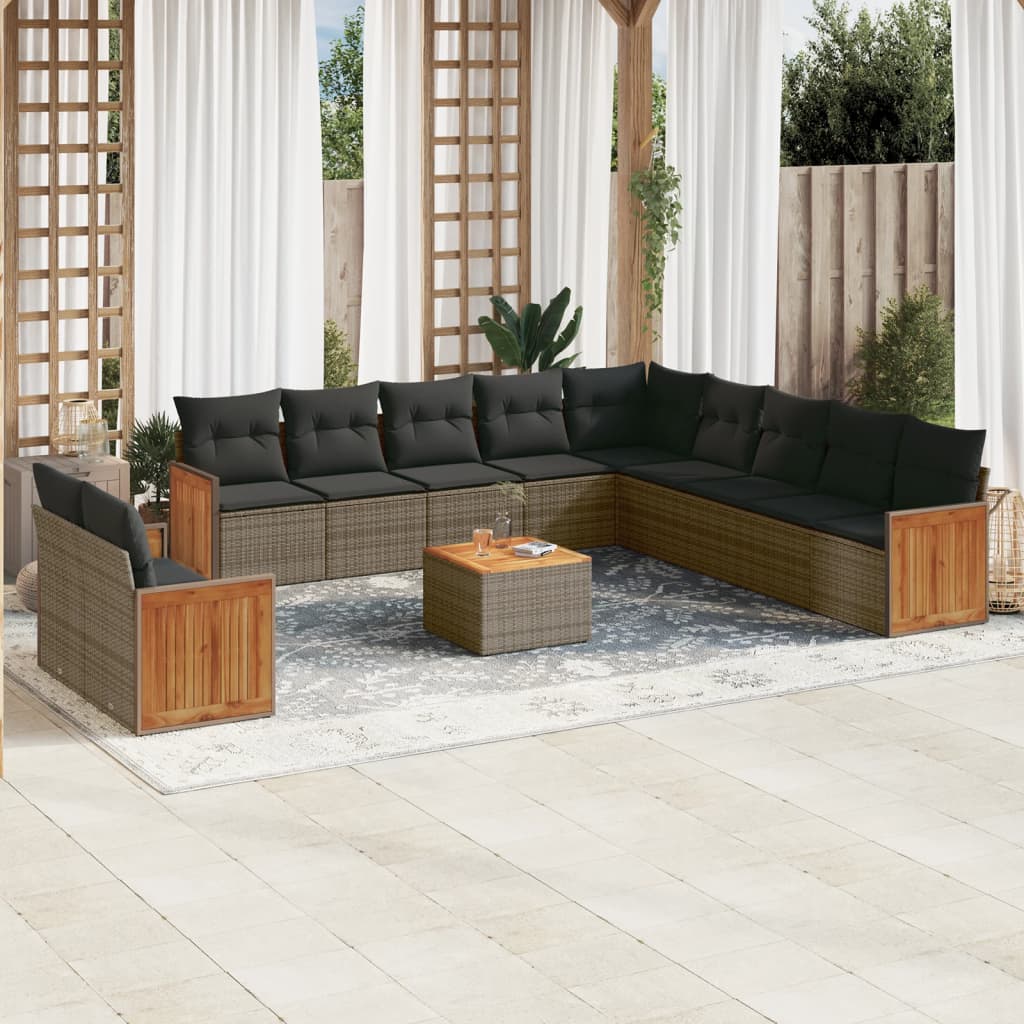 JUNG Vida 12-tlg. Garten-Sofagarnitur mit Kissen Grau Poly Rattan