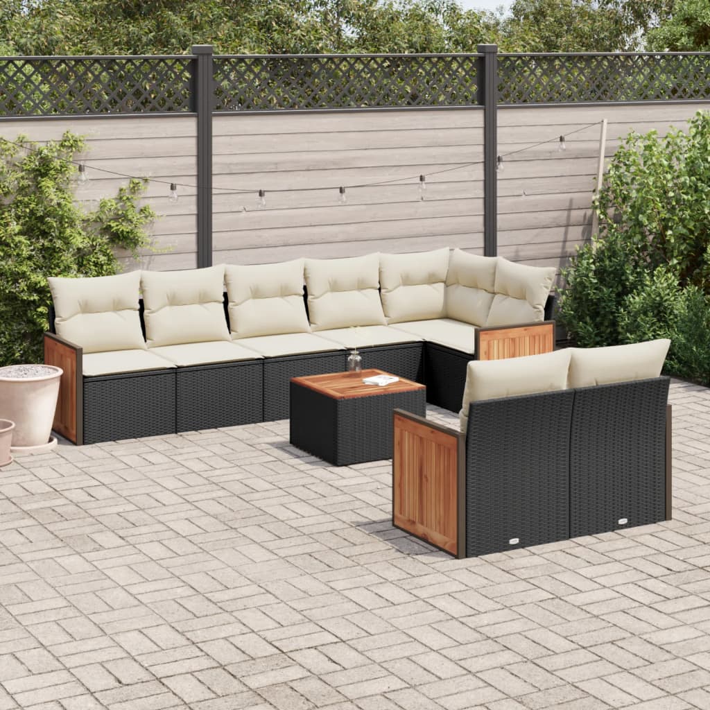 JUNG Vida 9-tlg. Garten-Sofagarnitur mit Kissen Schwarz Poly Rattan