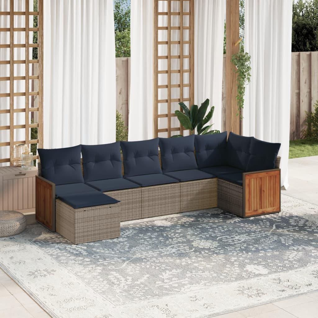 JUNG Vida 7-teiliges Gartensofa-Set mit Kissen, grau, Polyrattan