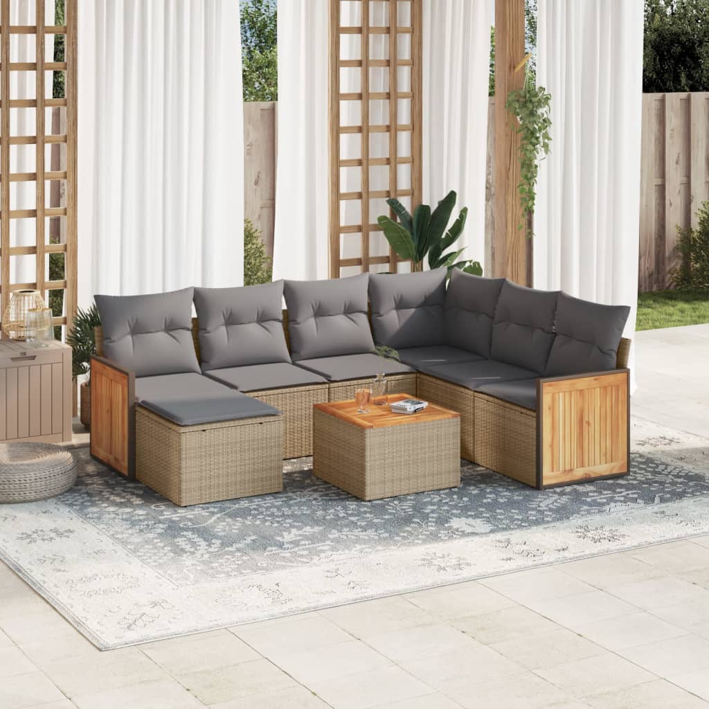 JUNG Vida 8-tlg. Garten-Sofagarnitur mit Kissen Beige Poly Rattan