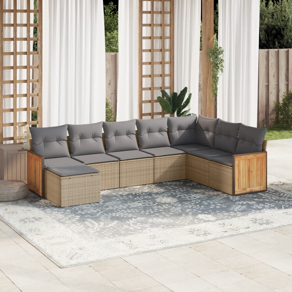 JUNG Vida 8-tlg. Garten-Sofagarnitur mit Kissen Beige Poly Rattan