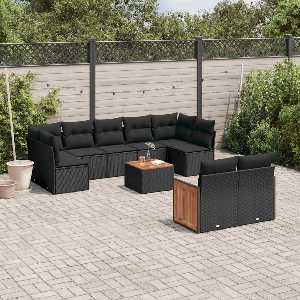 JUNG Vida 10-tlg. Garten-Sofagarnitur mit Kissen Schwarz Poly Rattan