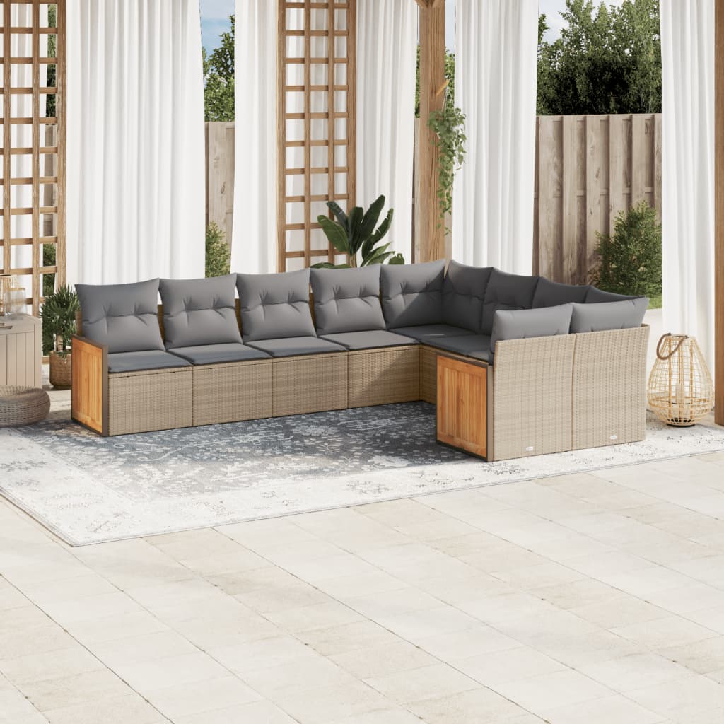 JUNG Vida 9-tlg. Garten-Sofagarnitur mit Kissen Beige Poly Rattan