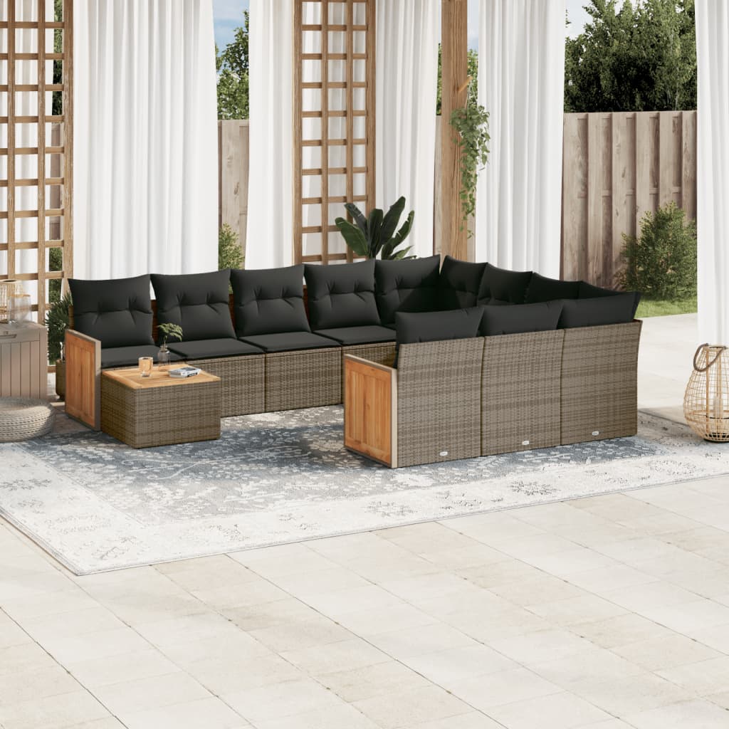 JUNG Vida 11-tlg. Garten-Sofagarnitur mit Kissen Grau Poly Rattan