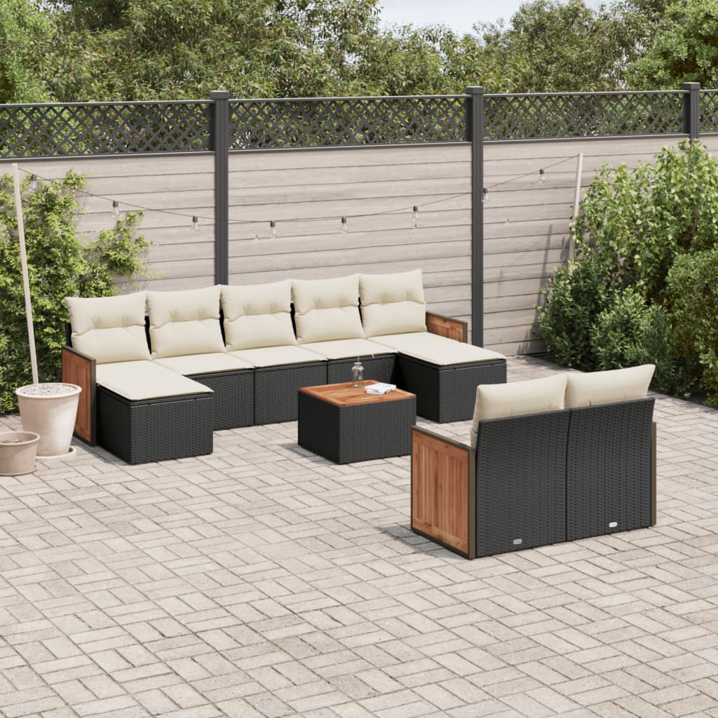 JUNG Vida 10-tlg. Garten-Sofagarnitur mit Kissen Schwarz Poly Rattan