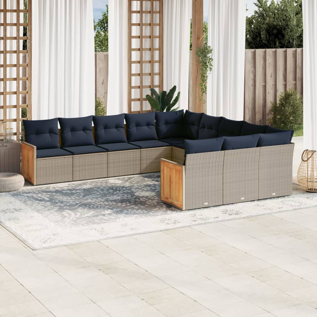 JUNG Vida 11-teiliges Gartensofa-Set mit Kissen, grau, Polyrattan