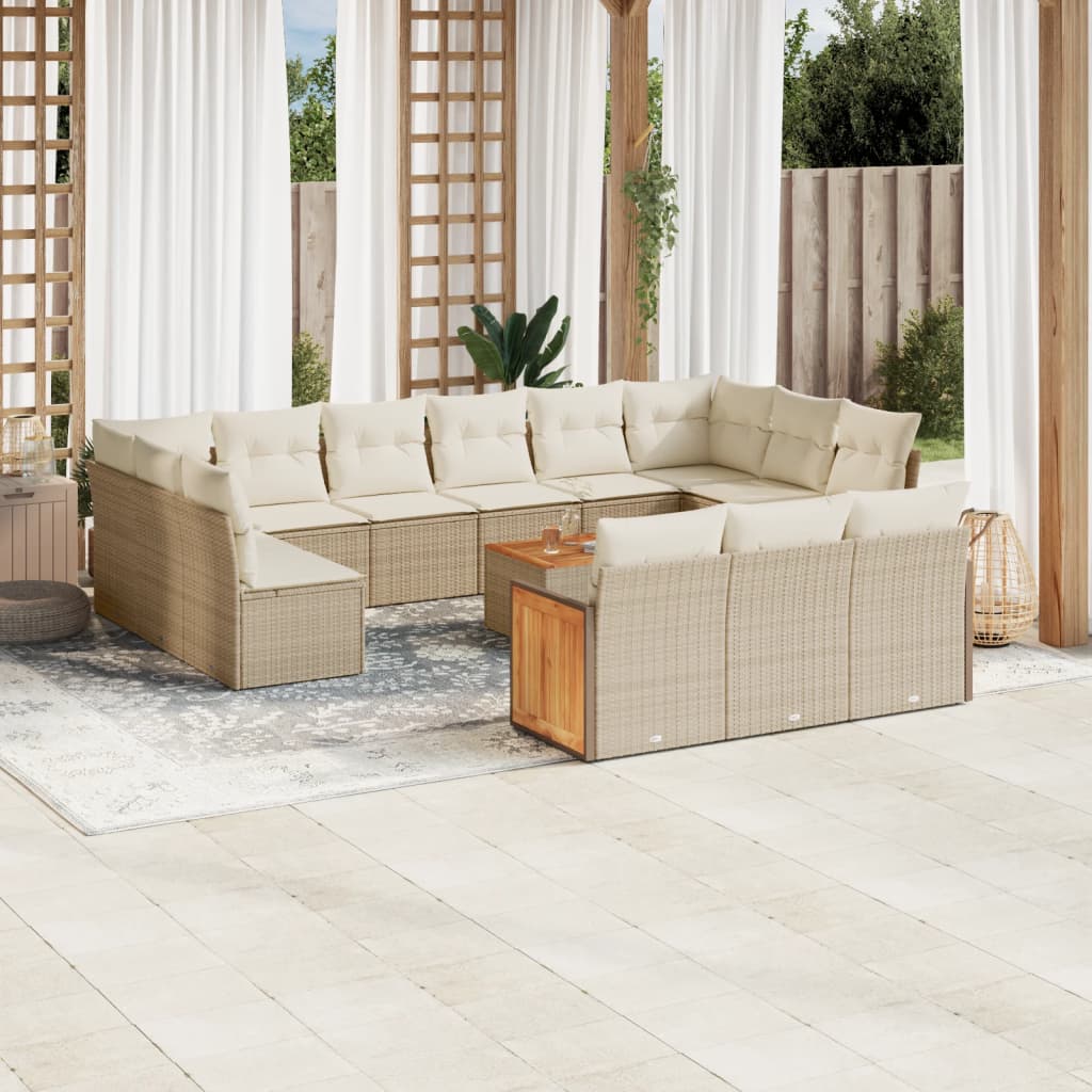 JUNG Vida 14-tlg. Garten-Sofagarnitur mit Kissen Beige Poly Rattan