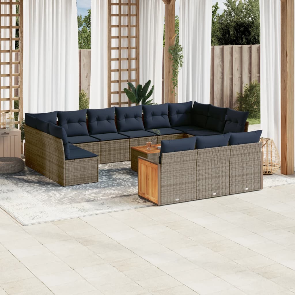 JUNG Vida 16-teiliges Gartensofa-Set mit Kissen, grau, Polyrattan