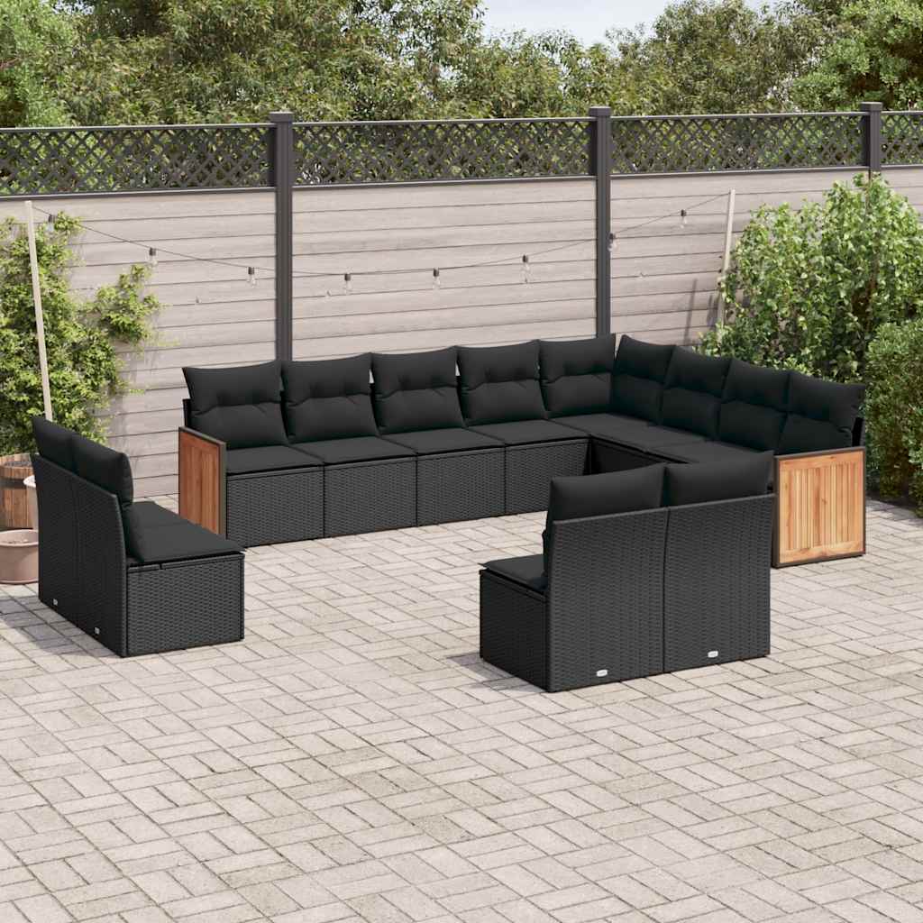 JUNG Vida 12-tlg. Garten-Sofagarnitur mit Kissen Schwarz Poly Rattan