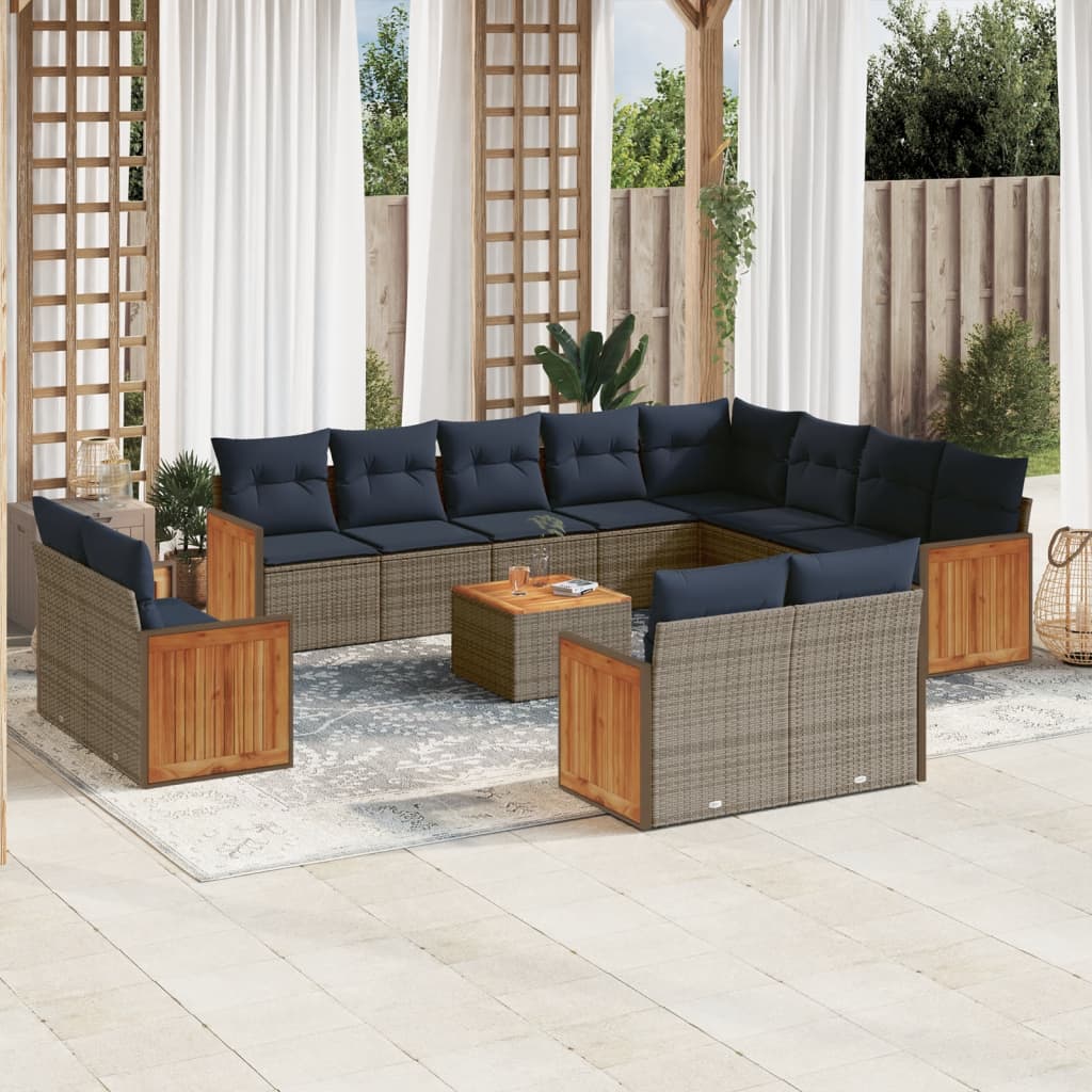 JUNG Vida 13-teiliges Gartensofa-Set mit Kissen, grau, Polyrattan