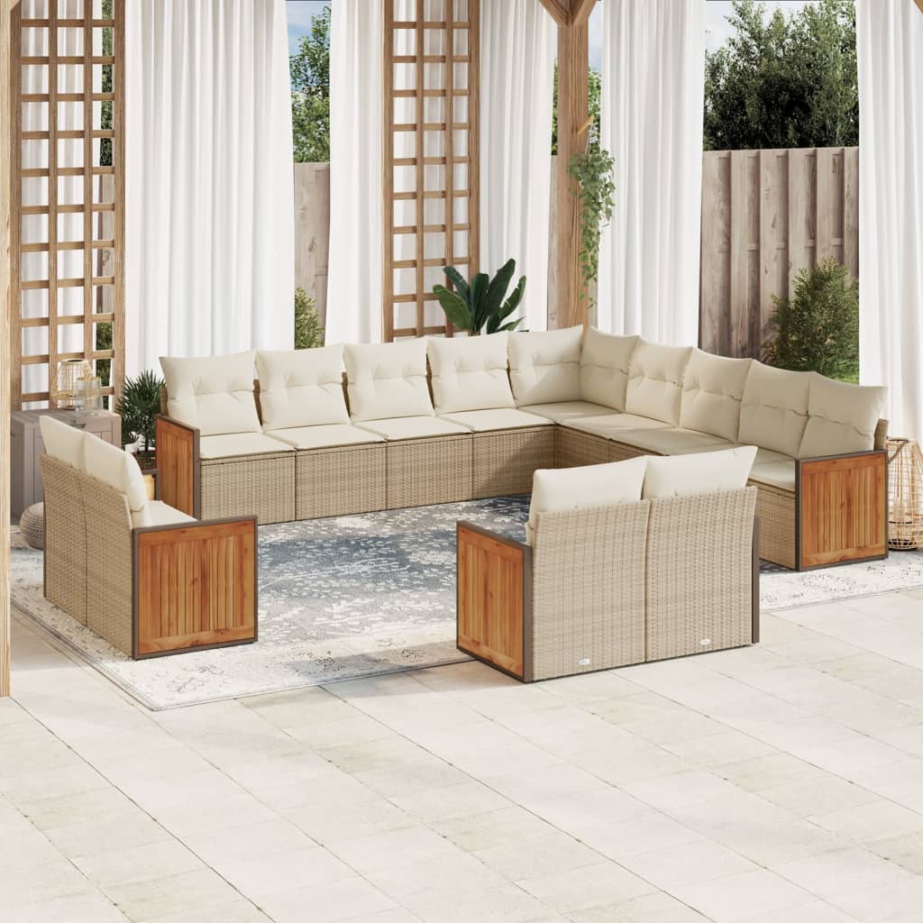 JUNG Vida 13-tlg. Garten-Sofagarnitur mit Kissen Beige Poly Rattan