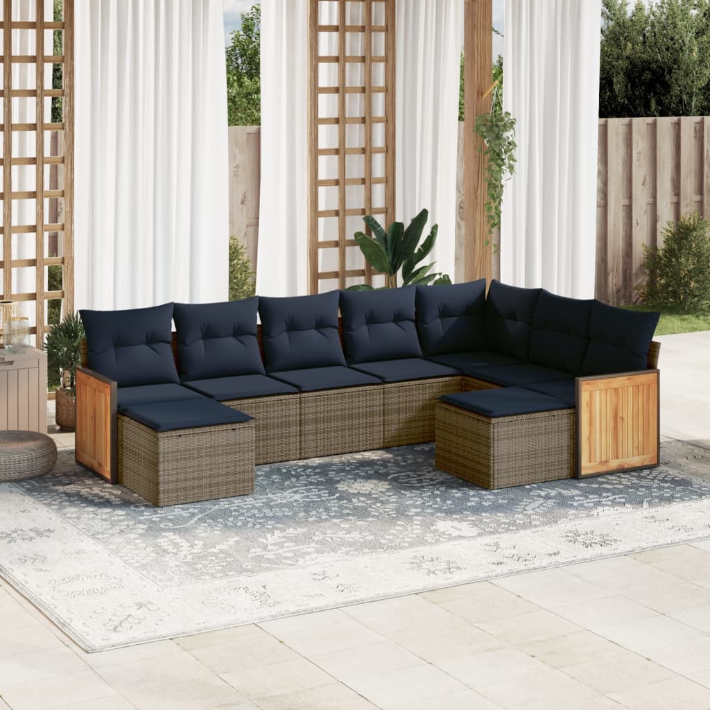 JUNG Vida 9-teiliges Gartensofa-Set mit Kissen, grau, Polyrattan