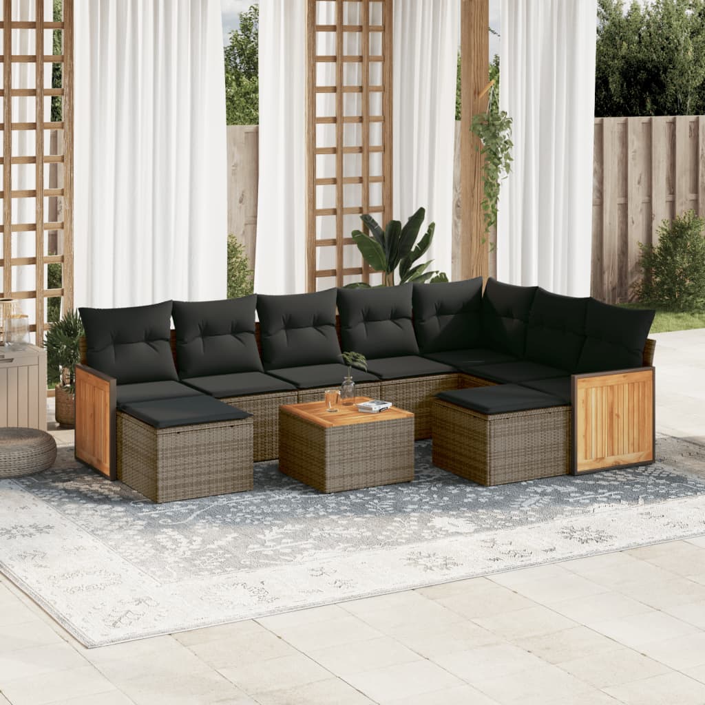 JUNG Vida 10-tlg. Garten-Sofagarnitur mit Kissen Grau Poly Rattan