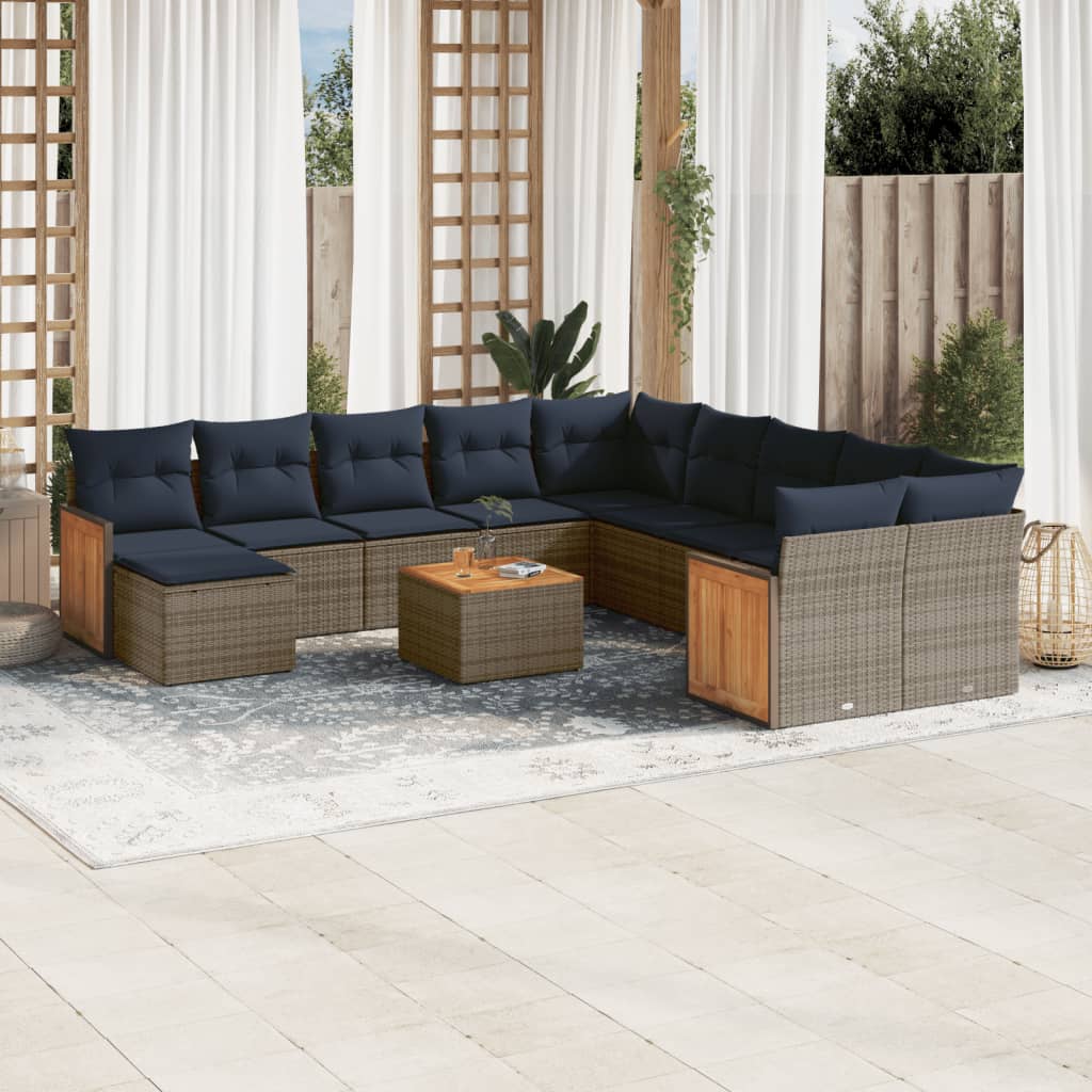JUNG Vida 12-teiliges Gartensofa-Set mit Kissen, grau, Polyrattan