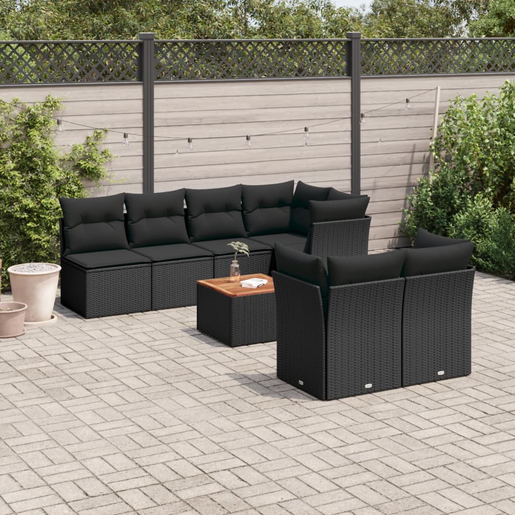 JUNG Vida 8-tlg. Garten-Sofagarnitur mit Kissen Schwarz Poly Rattan
