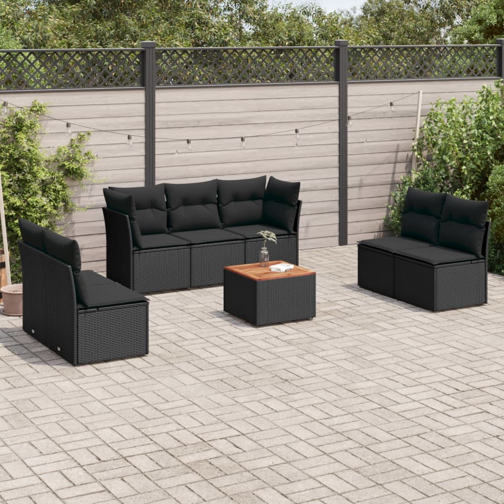 JUNG Vida 8-tlg. Garten-Sofagarnitur mit Kissen Schwarz Poly Rattan
