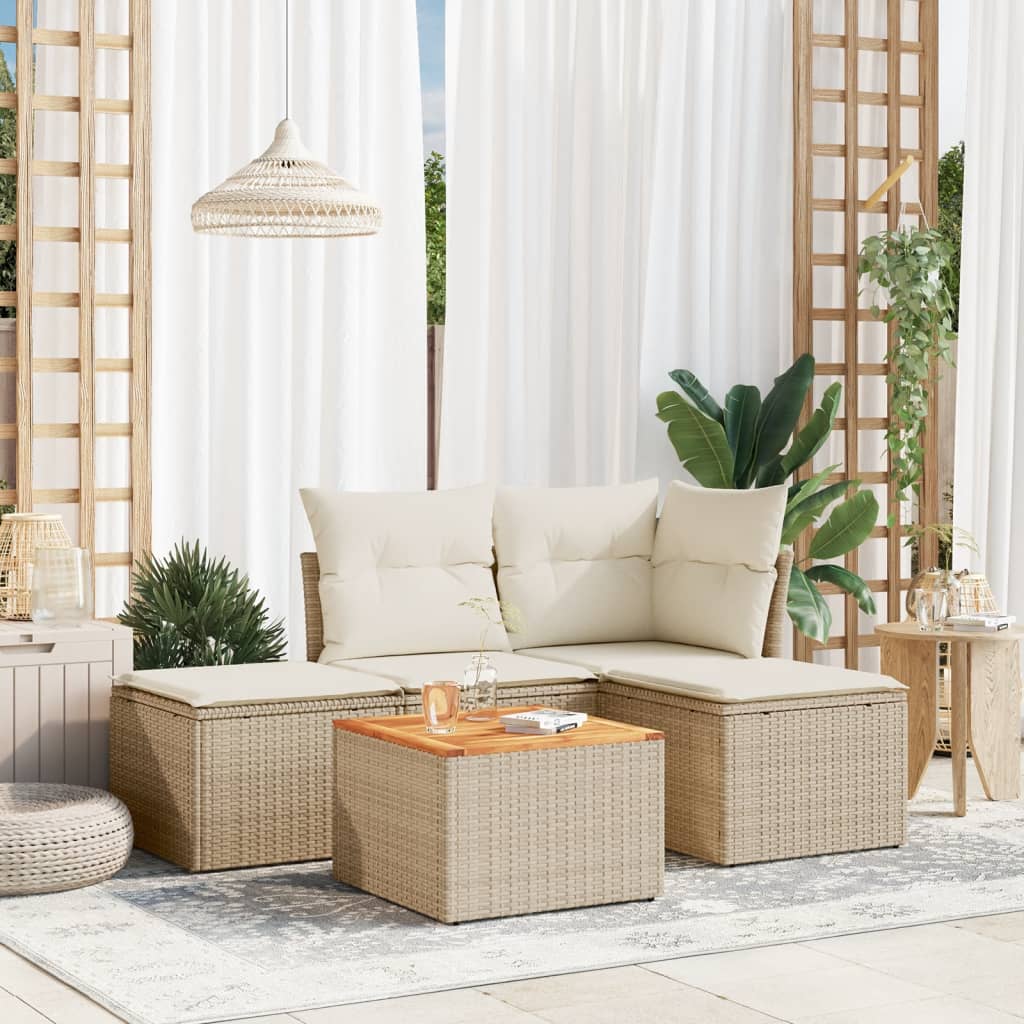 JUNG Vida 5-tlg. Garten-Sofagarnitur mit Kissen Beige Poly Rattan