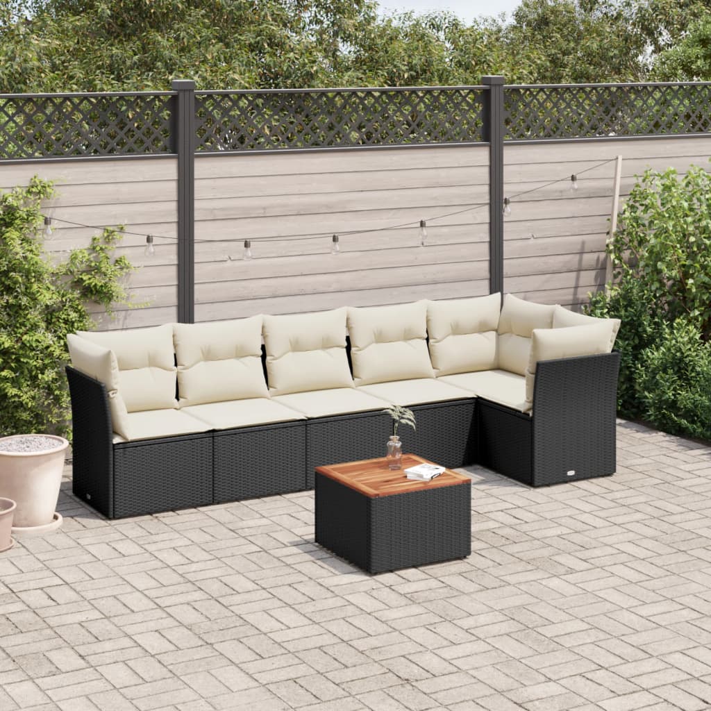 JUNG Vida 7-tlg. Garten-Sofagarnitur mit Kissen Schwarz Poly Rattan