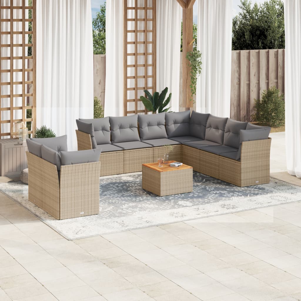 JUNG Vida 10-tlg. Garten-Sofagarnitur mit Kissen Beige Poly Rattan
