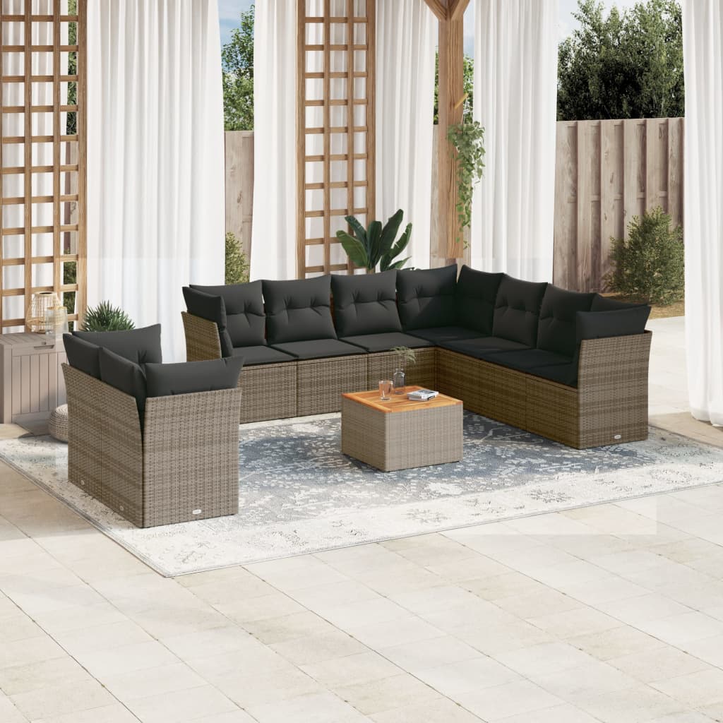JUNG Vida 10-tlg. Garten-Sofagarnitur mit Kissen Grau Poly Rattan