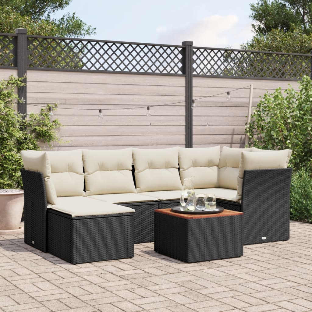 JUNG Vida 7-tlg. Garten-Sofagarnitur mit Kissen Schwarz Poly Rattan