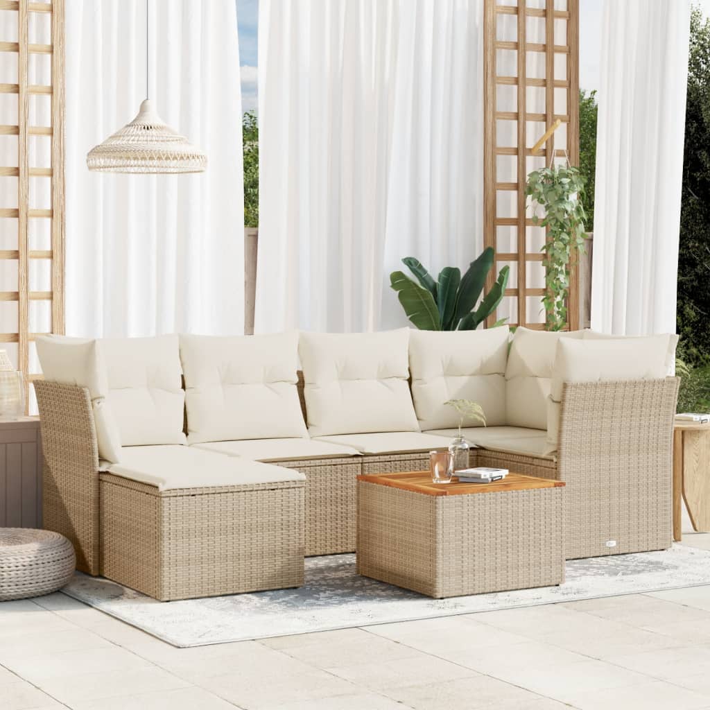 JUNG Vida 7-tlg. Garten-Sofagarnitur mit Kissen Beige Poly Rattan