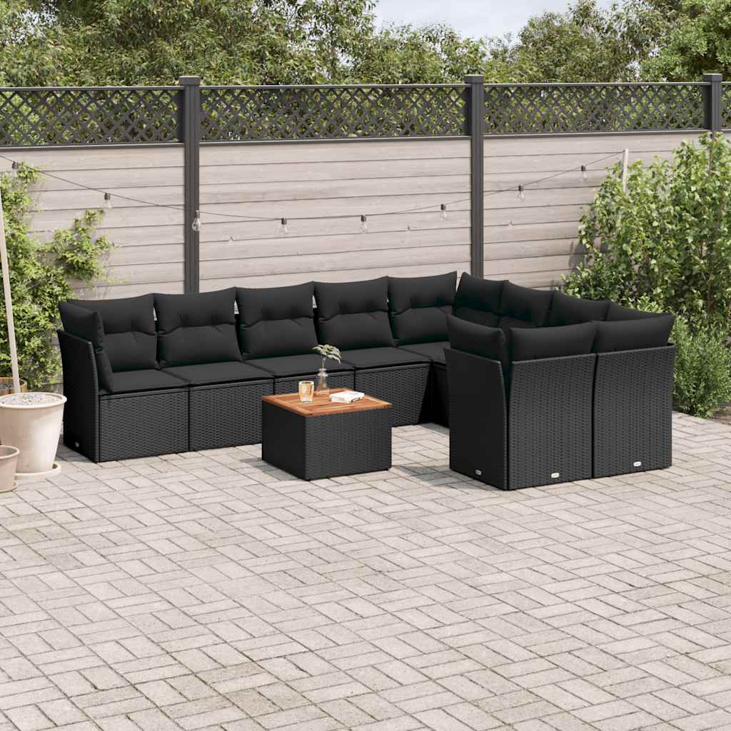 JUNG Vida 10-tlg. Garten-Sofagarnitur mit Kissen Schwarz Poly Rattan
