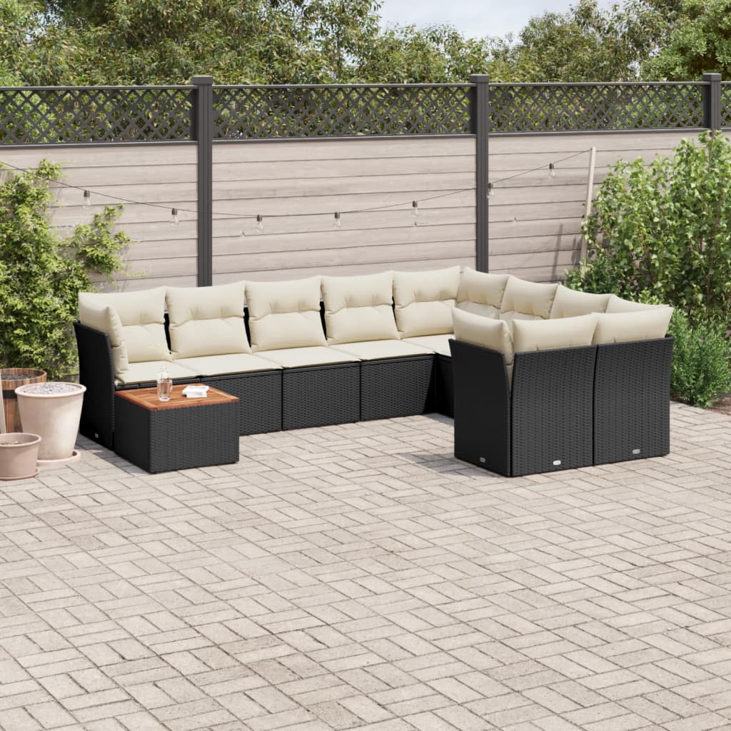 JUNG Vida 10-tlg. Garten-Sofagarnitur mit Kissen Schwarz Poly Rattan