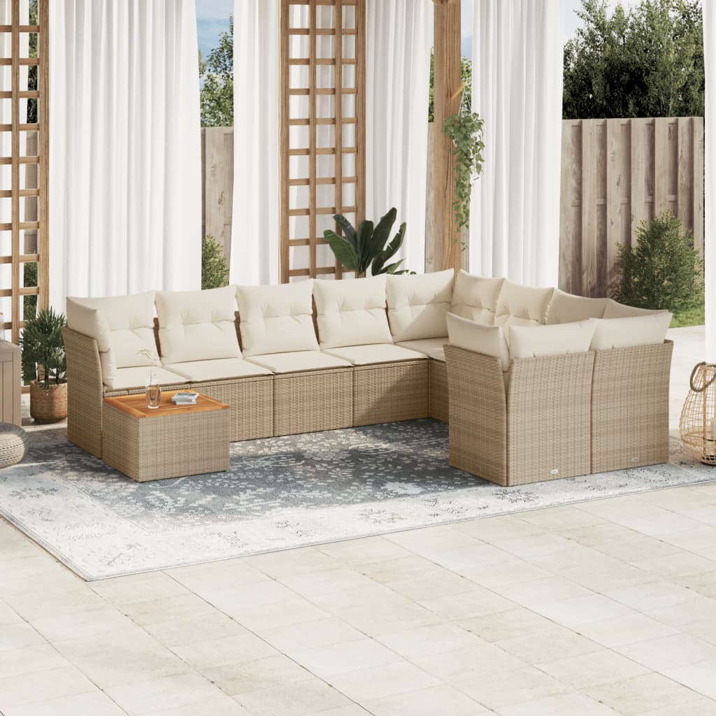 JUNG Vida 10-tlg. Garten-Sofagarnitur mit Kissen Beige Poly Rattan