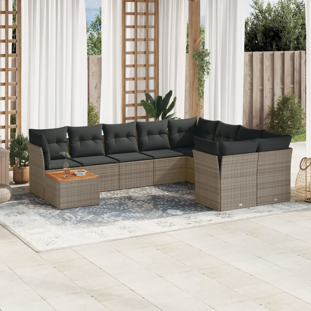 JUNG Vida 10-tlg. Garten-Sofagarnitur mit Kissen Grau Poly Rattan