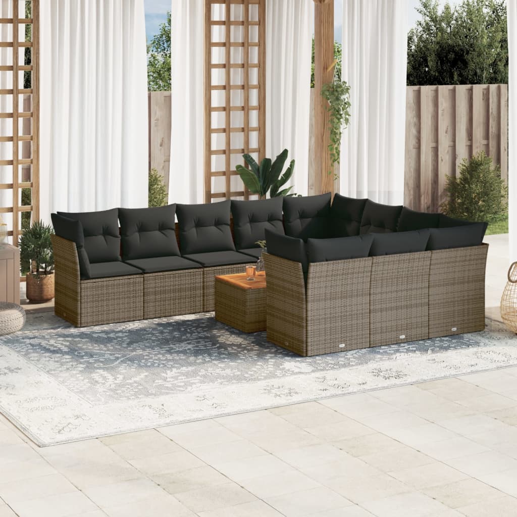 JUNG Vida 11-tlg. Garten-Sofagarnitur mit Kissen Grau Poly Rattan