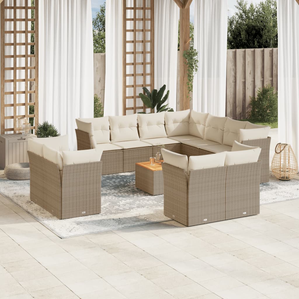 JUNG Vida 12-tlg. Garten-Sofagarnitur mit Kissen Beige Poly Rattan
