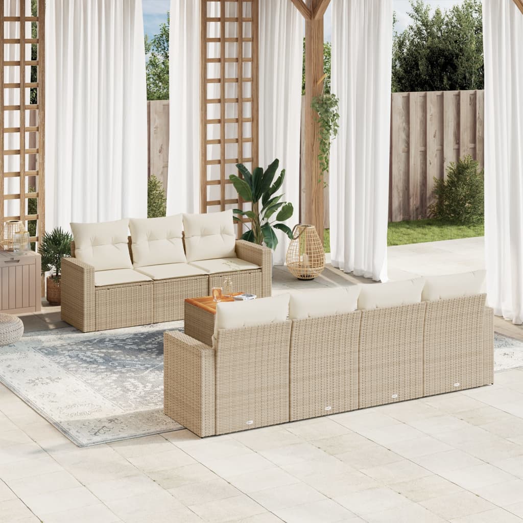 JUNG Vida 8-tlg. Garten-Sofagarnitur mit Kissen Beige Poly Rattan