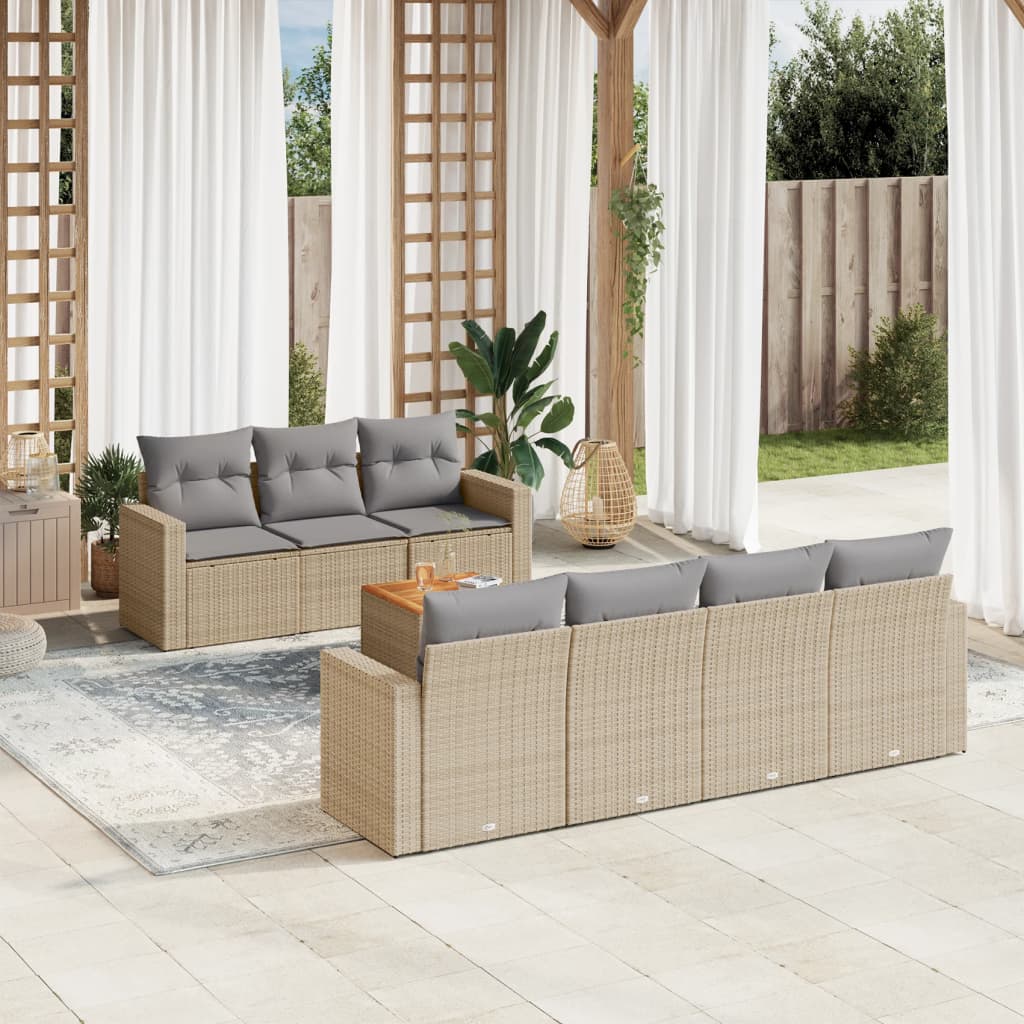JUNG Vida 8-tlg. Garten-Sofagarnitur mit Kissen Beige Poly Rattan