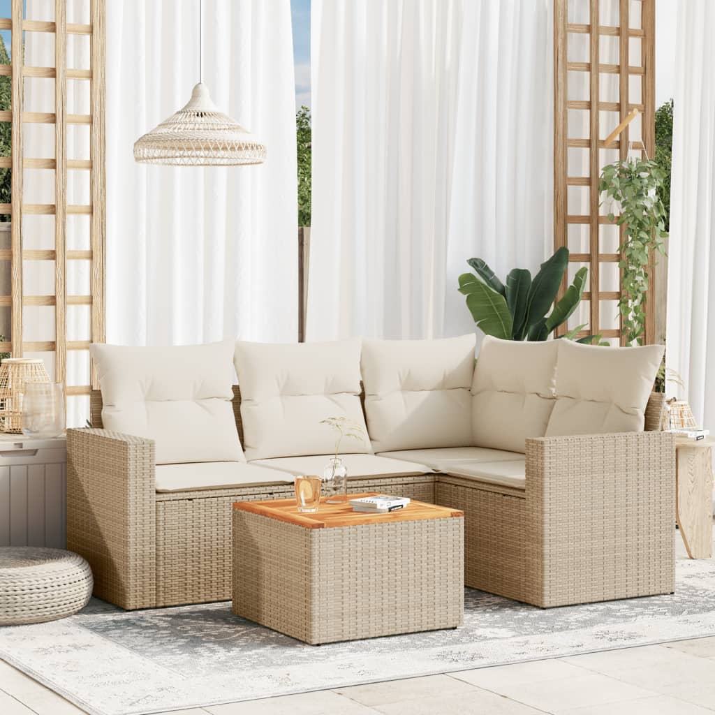 JUNG Vida 5-tlg. Garten-Sofagarnitur mit Kissen Beige Poly Rattan