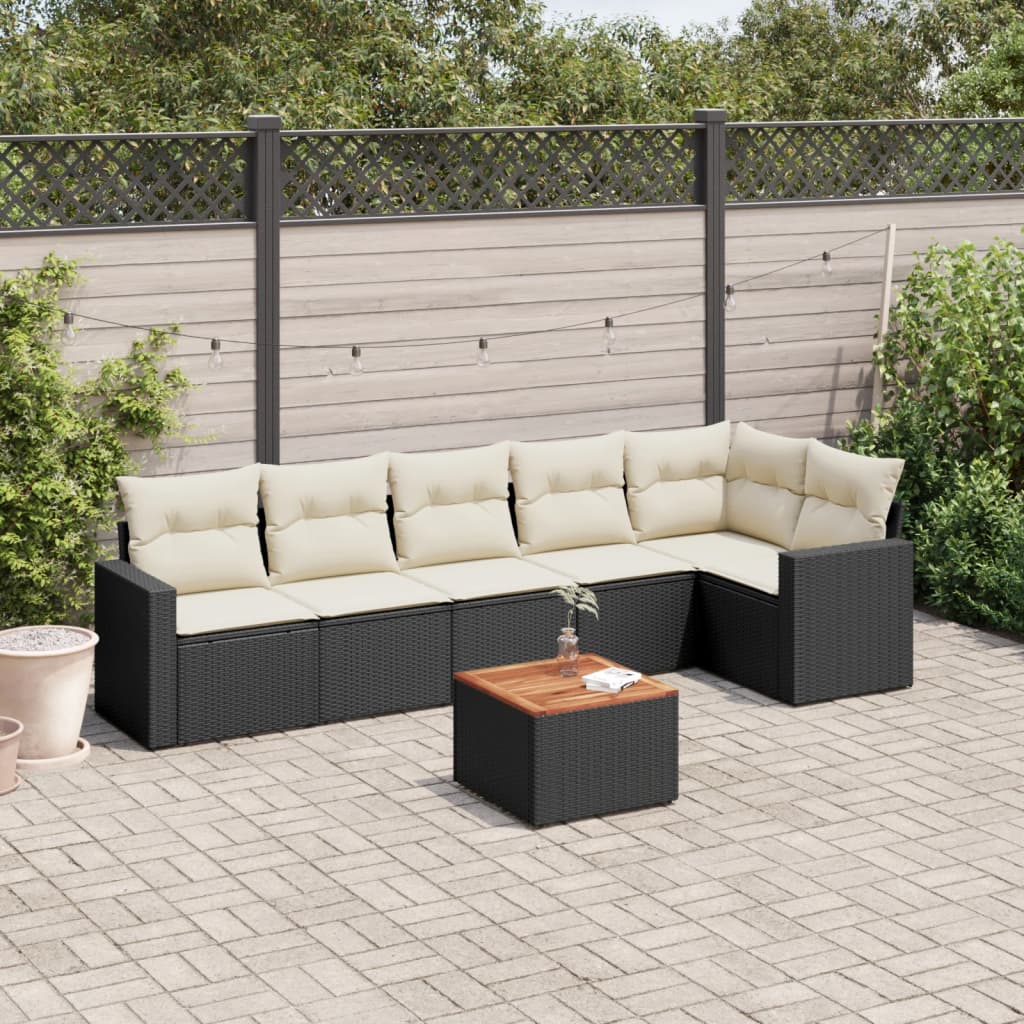 JUNG Vida 7-tlg. Garten-Sofagarnitur mit Kissen Schwarz Poly Rattan