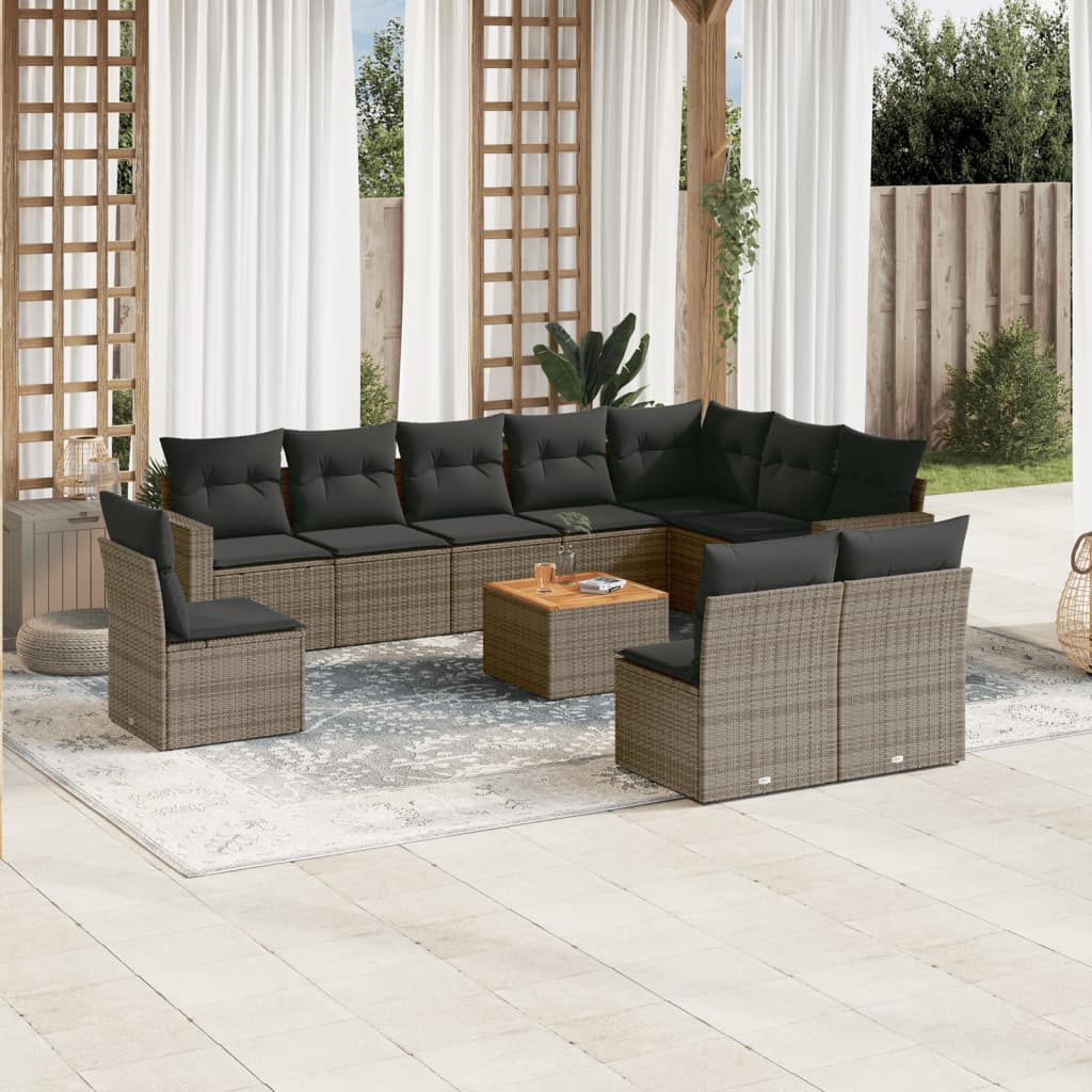 JUNG Vida 11-tlg. Garten-Sofagarnitur mit Kissen Grau Poly Rattan