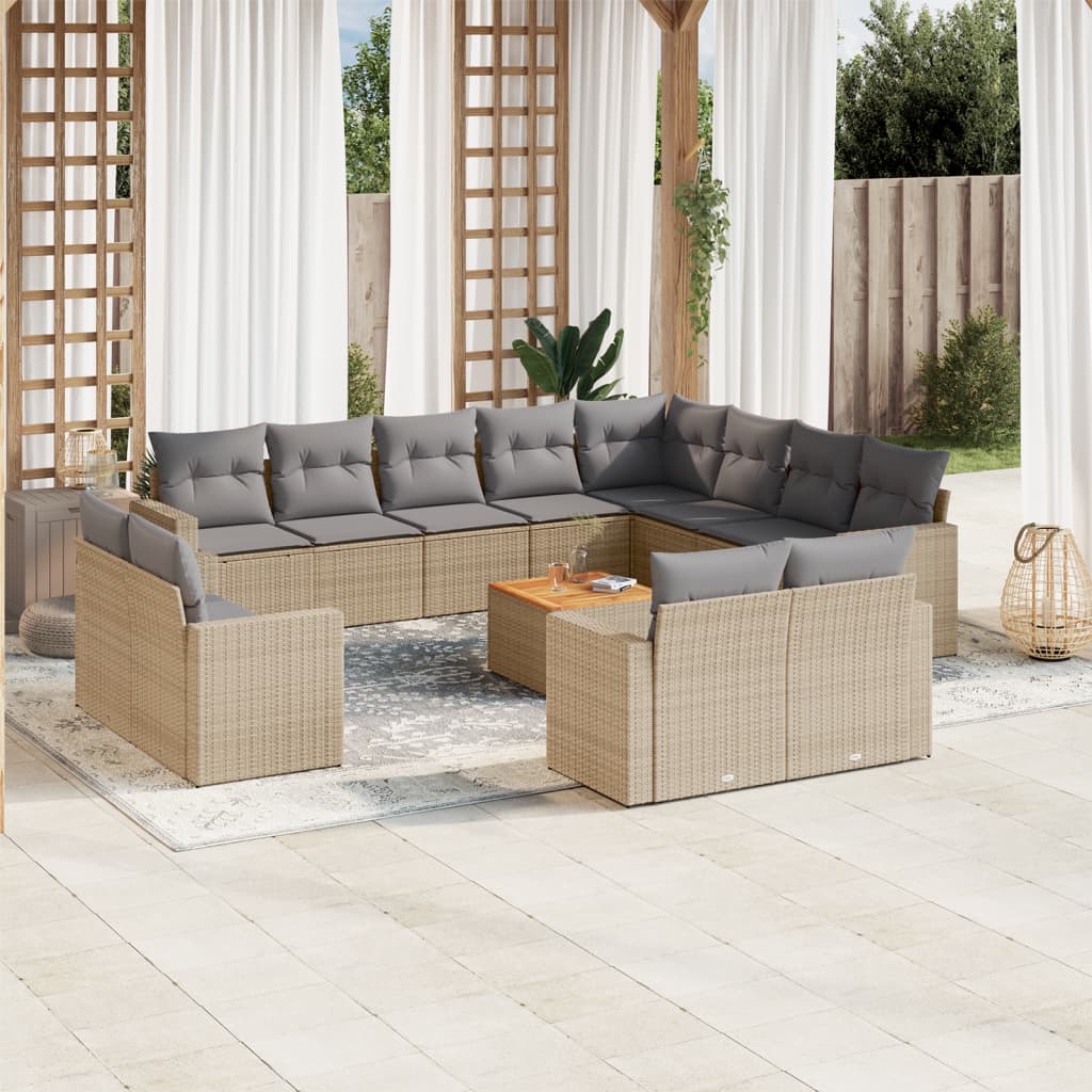 JUNG Vida 13-tlg. Garten-Sofagarnitur mit Kissen Beige Poly Rattan