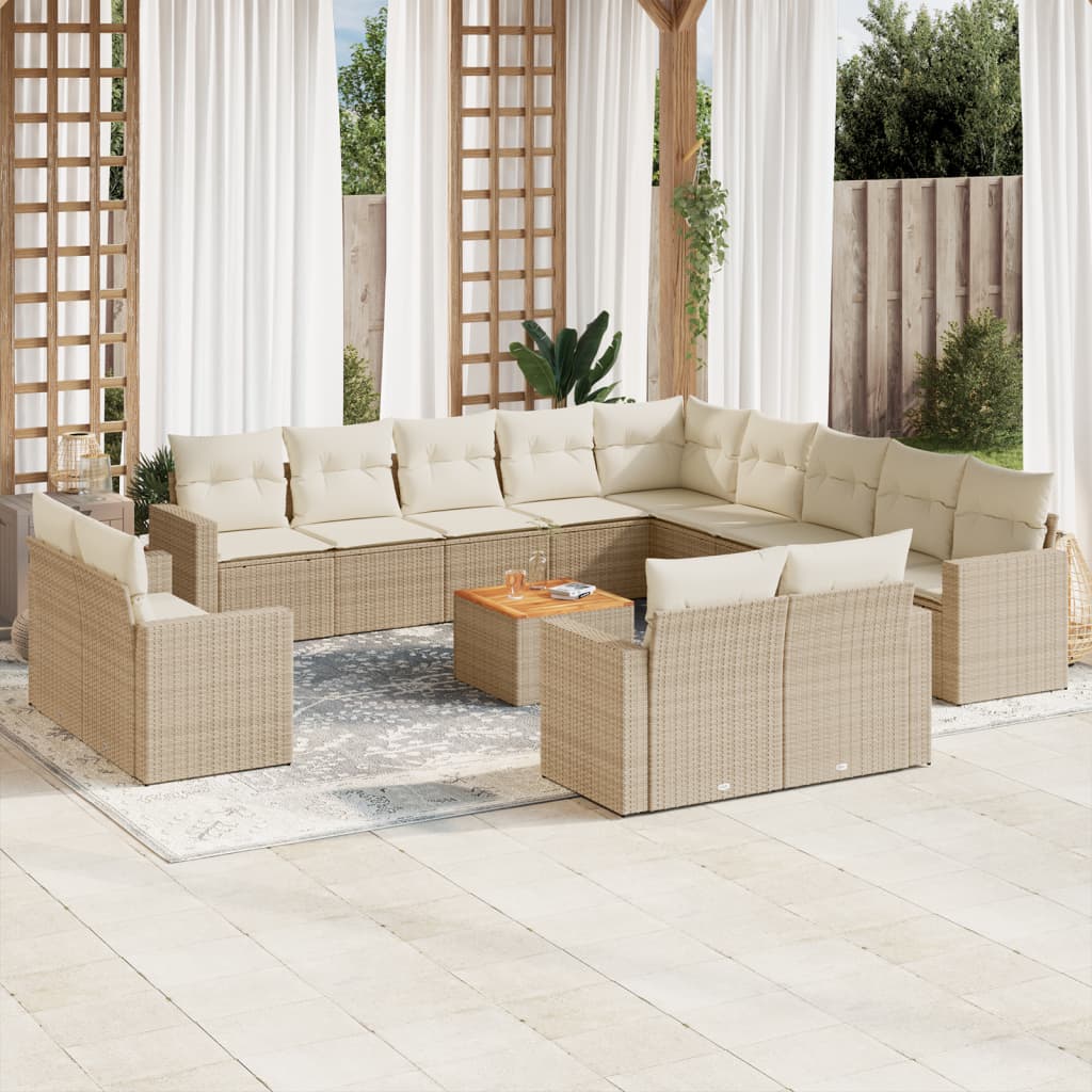 JUNG Vida 14-tlg. Garten-Sofagarnitur mit Kissen Beige Poly Rattan