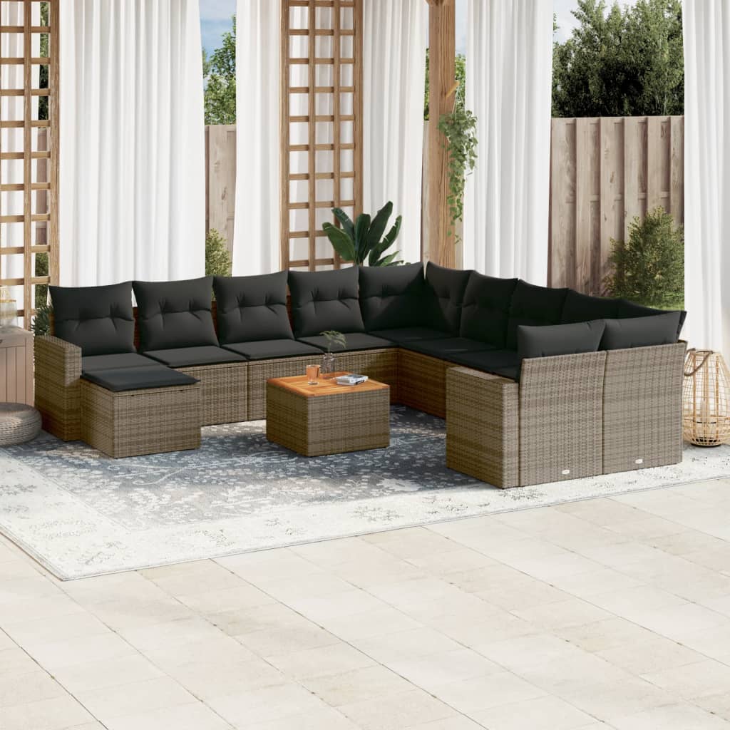 JUNG Vida 12-tlg. Garten-Sofagarnitur mit Kissen Grau Poly Rattan