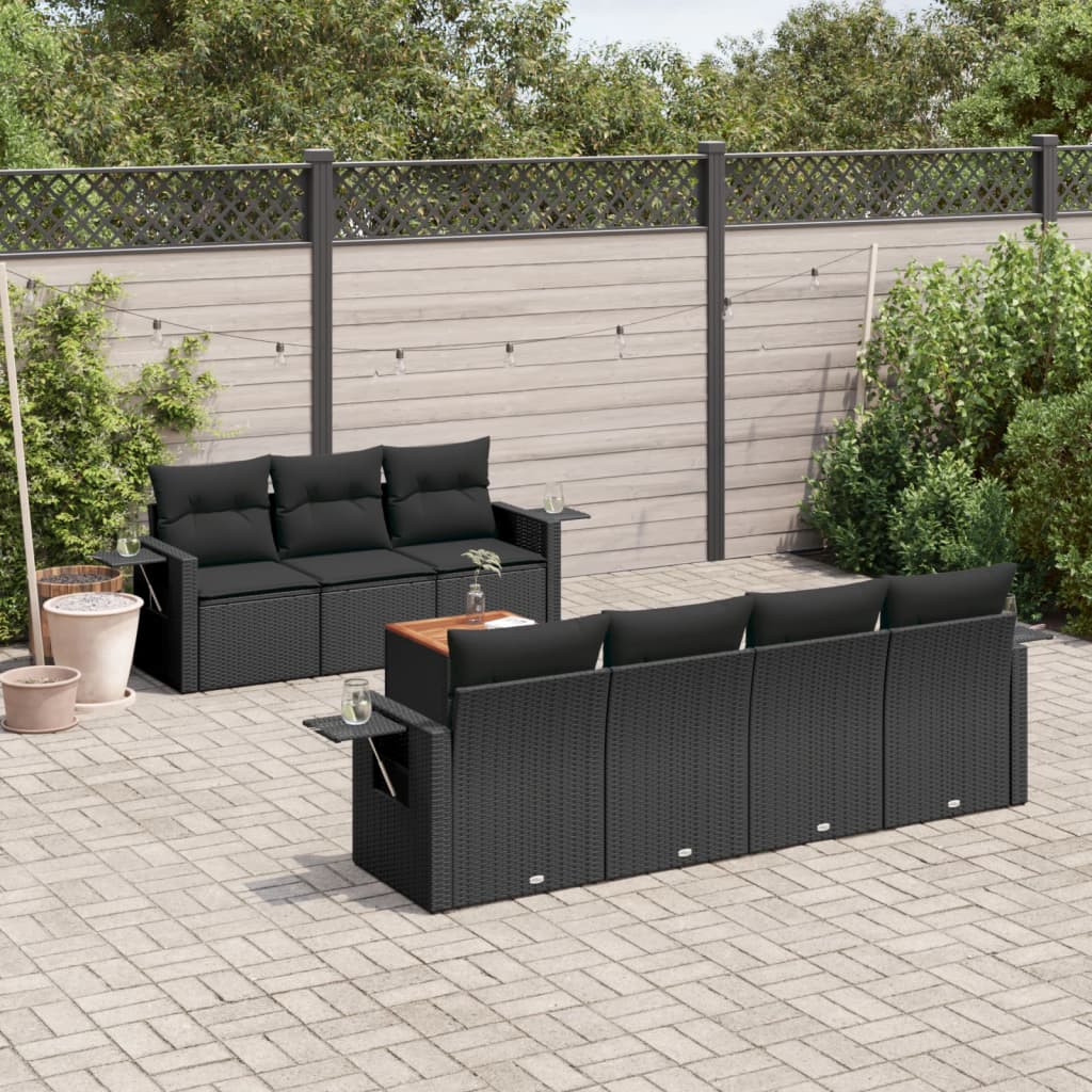 JUNG Vida 8-tlg. Garten-Sofagarnitur mit Kissen Schwarz Poly Rattan