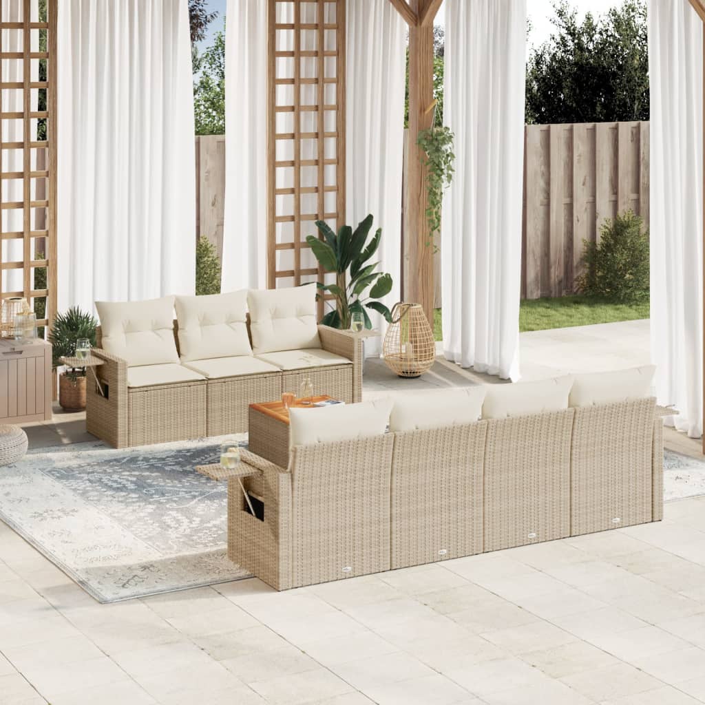 JUNG Vida 8-tlg. Garten-Sofagarnitur mit Kissen Beige Poly Rattan